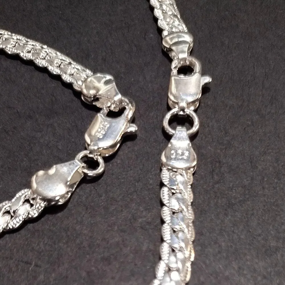 925 Sterling Silver Necklace Bracelet Set Cuban Snake Chain Christmas Gift NEW!!